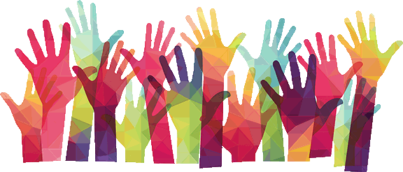 A vibrant illustration of colorful raised hands in various shades, symbolizing unity and diversity.
